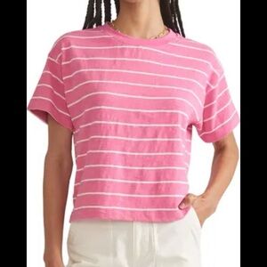 Marine Layer Size XL Vintage Slub Cotton Boxy Pink White Striped T-shirt